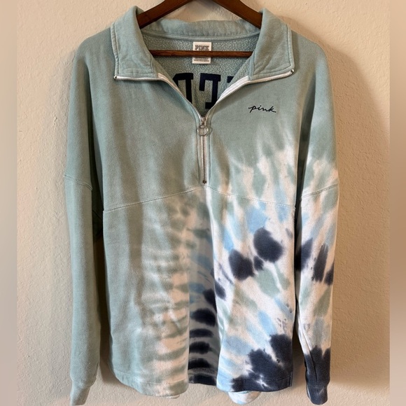 PINK Victoria's Secret Women's Varsity Half Zip Pullover Sweater Tie-Dye - Picture 5 of 9